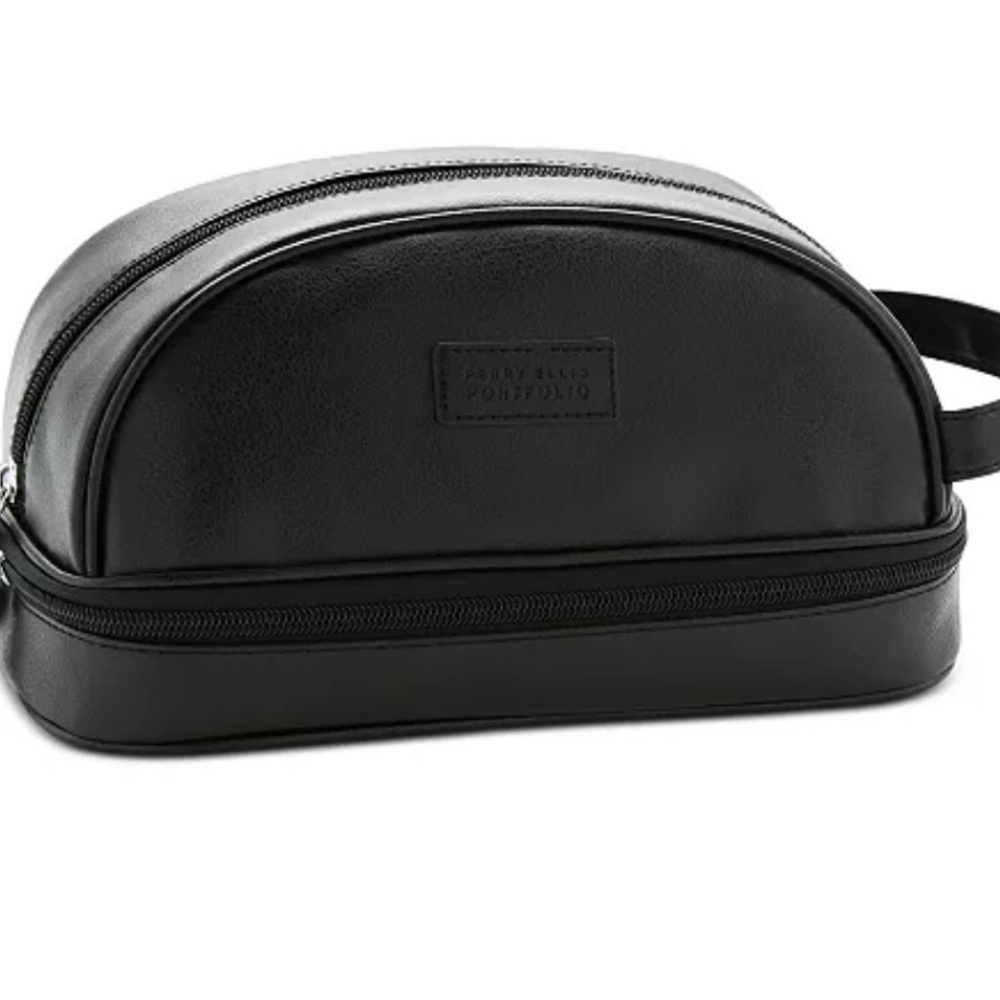 Men's Black Leather Toiletry Bag